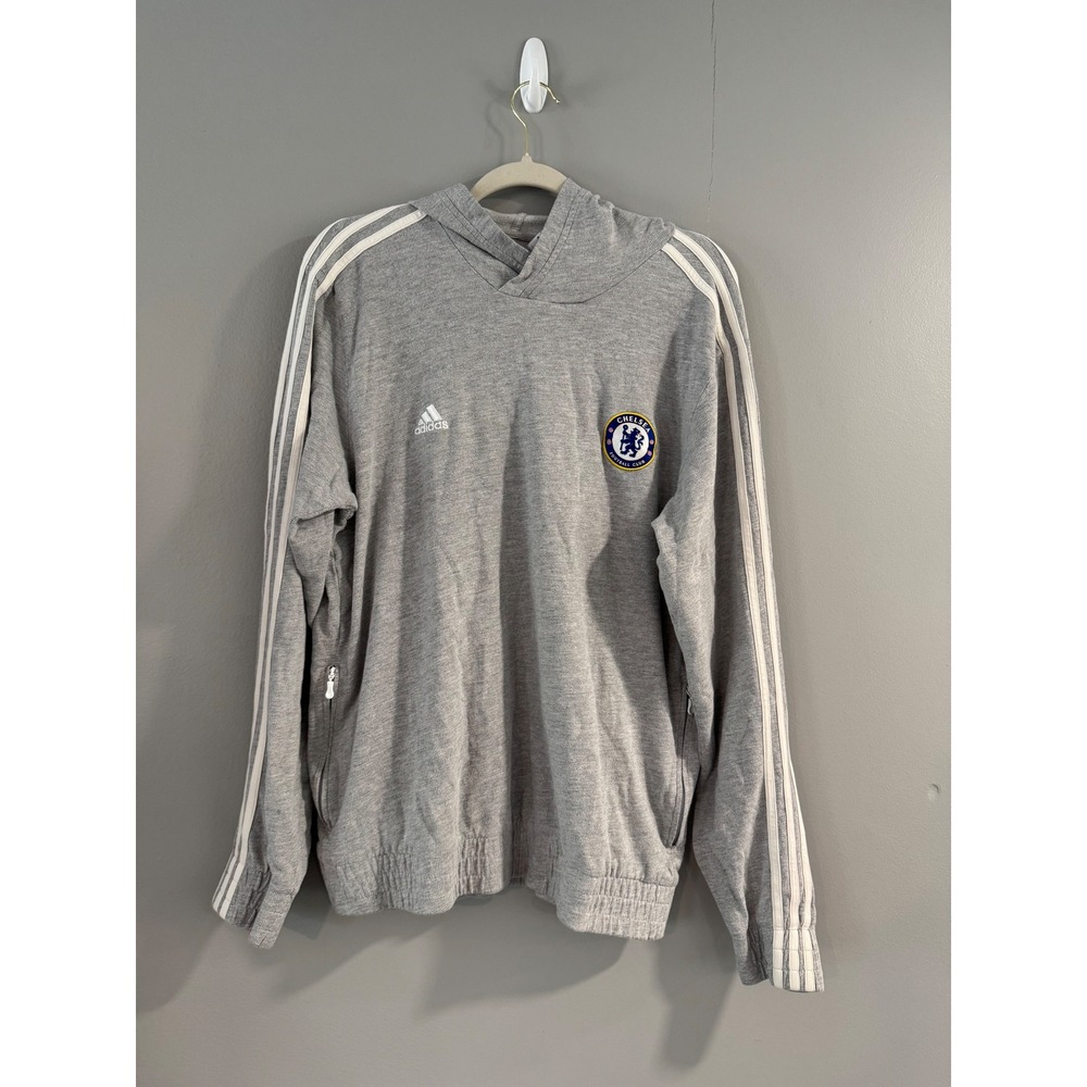 Adidas Chelsea FC Hoodie Mens Large Soccer Football‎ Three Stripe Gray